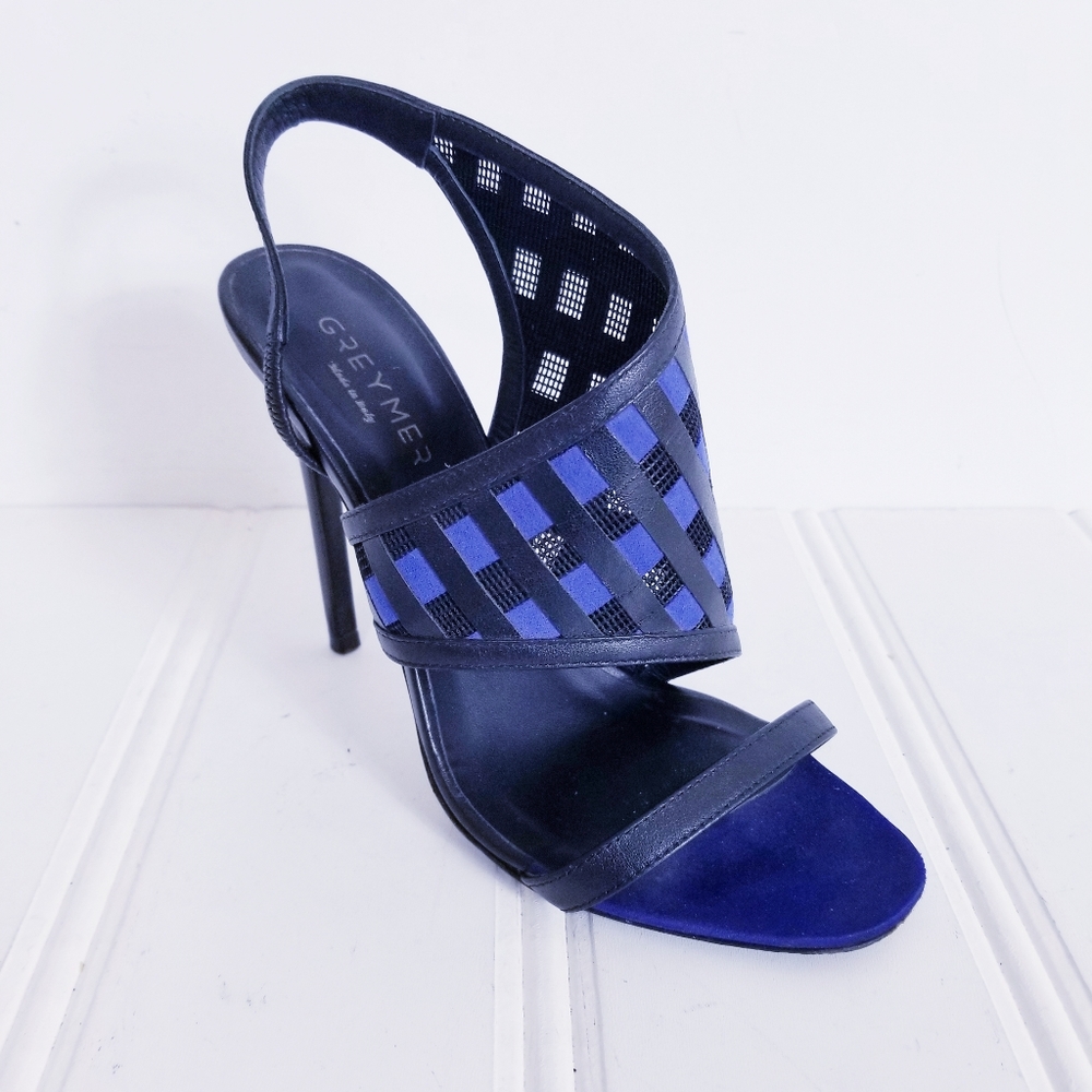Greymer Sling Back Heels Womens Size 36 Blue Black Stiletto Sandal Shoes
